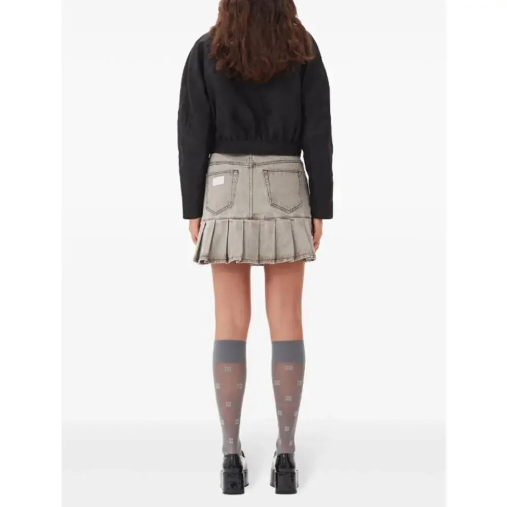 Ganni Future Denim Pleated Mini Skirt Gray Wash EU Size 40 / US Size 8